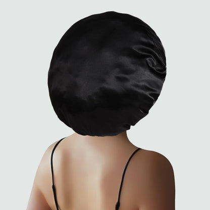 Extra Large Satin Bonnet Hair Cap for Women Men | 17inches, Jumbo Silk Sleep Cap, Wide Elastic Band for Braids Curly Hair Locs, Black