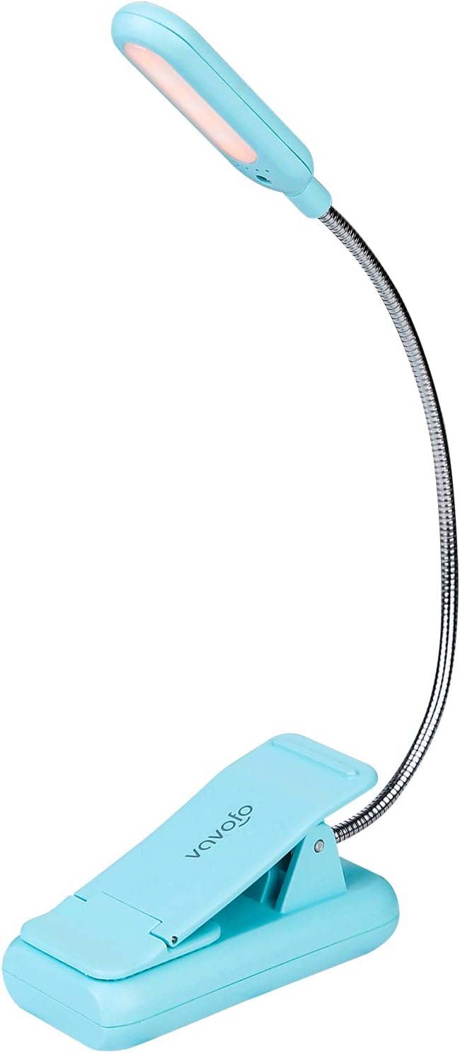VAVOFO Amber Rechargeable Reading Light, Blue Light Blocking Book Light, 7 LEDs Eye Care 9 Colors 9 Brightness Clip On for Kids Bookworms Reading in Bed with Power Indicator Lasting 70h (Black)