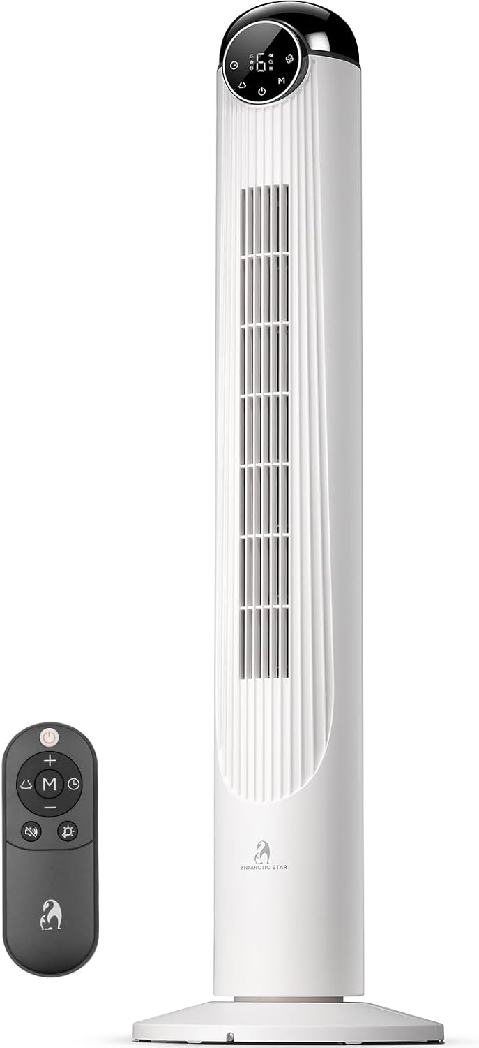 Antarctic Star T36 Tower Fan-36 Inch, Bladeless Oscillating Fan with Remote, 6 Speeds & 4 Modes, LED Display, 9H Timer, Quiet Floor Standing Fan for Bedroom Living Room Office, Pink