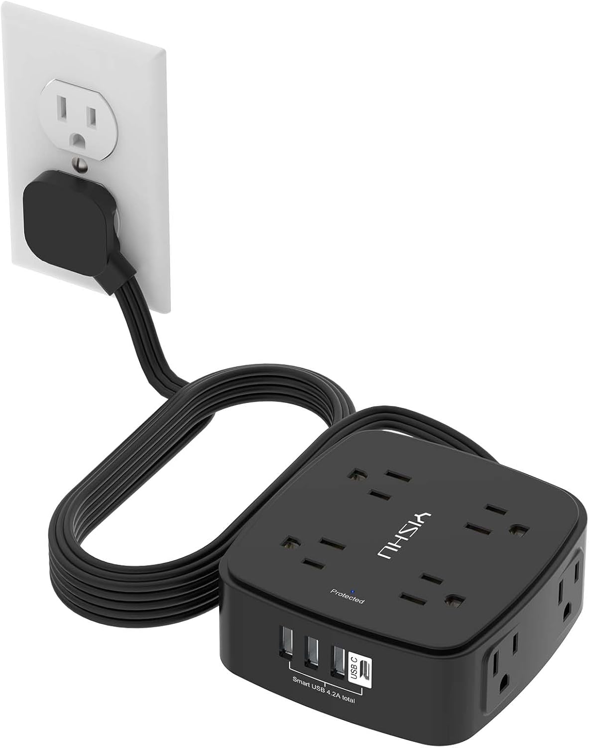 YISHU 6Ft Surge Protector Power Strip with 8 Widely Outlets & 4 USB Ports
