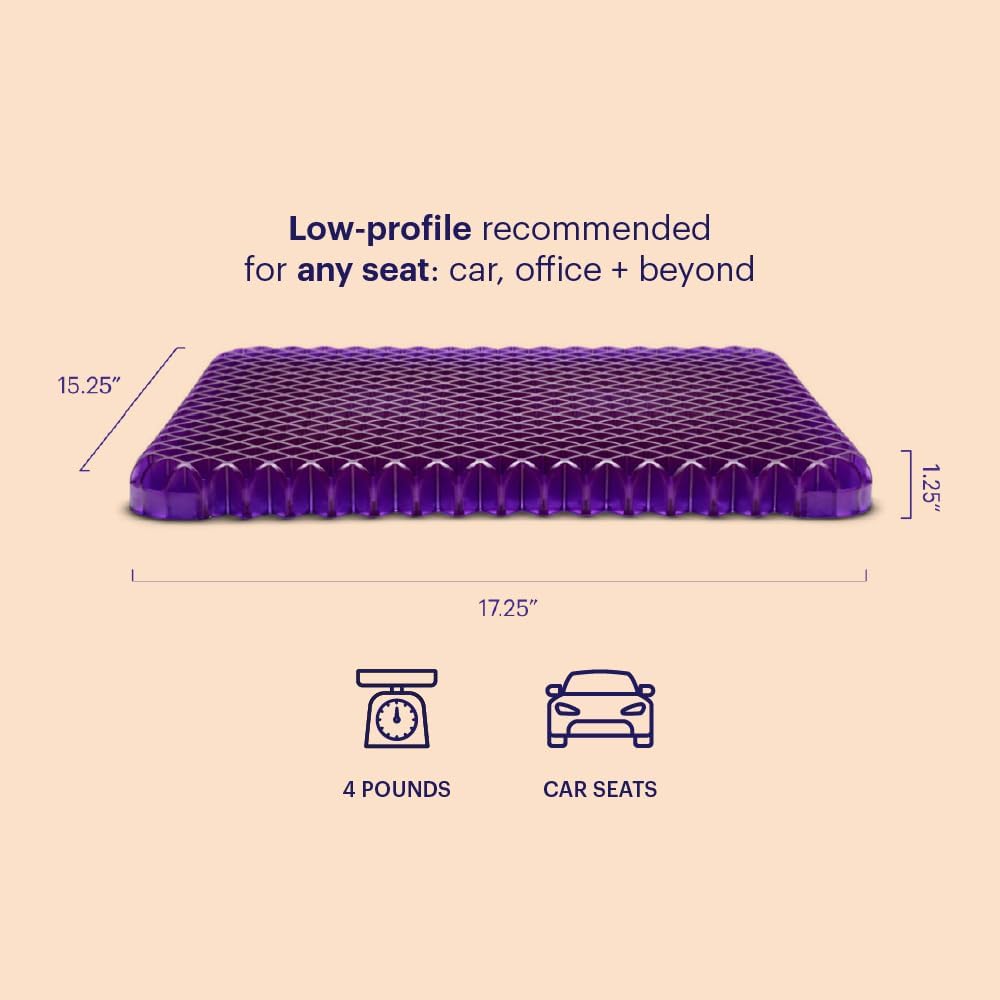 Purple Royal Seat Cushion, Portable 2 Inch Gel Seat Cushion, GelFlex Grid | Handles for Car, Office Chair, Stadium - Pressure-Reducing for Hard Seats, Temperature-Neutral, No-Slip - Made in USA