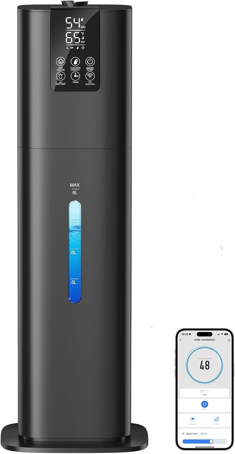 8L/2.1 Gal Smart Humidifier Large Room, Top Fill Cool Mist Humidifiers for Bedroom with App & Remote Control, Night Light, 24H Timer, Aroma Box & 360° Nozzles, Humidifier for Home, Office & Plants