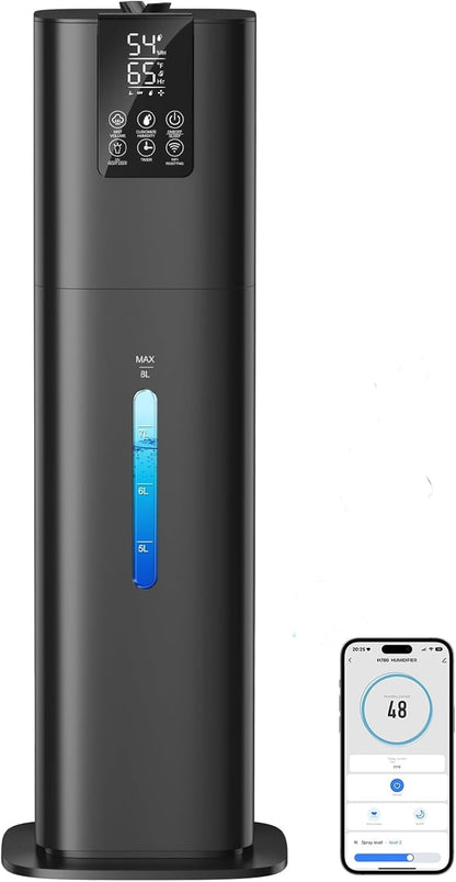 8L/2.1 Gal Smart Humidifier Large Room, Top Fill Cool Mist Humidifiers for Bedroom with App & Remote Control, Night Light, 24H Timer, Aroma Box & 360° Nozzles, Humidifier for Home, Office & Plants