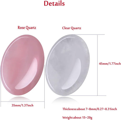 YATOJUZI Thumb Worry Stones for Anxiety Stress Relief Items Healing Crystals Natural Amethyst Rose Quartz Crystal Palm Pocket Stone Gemstones Meditation Reiki Spiritual Gifts for Women Men 2PCS