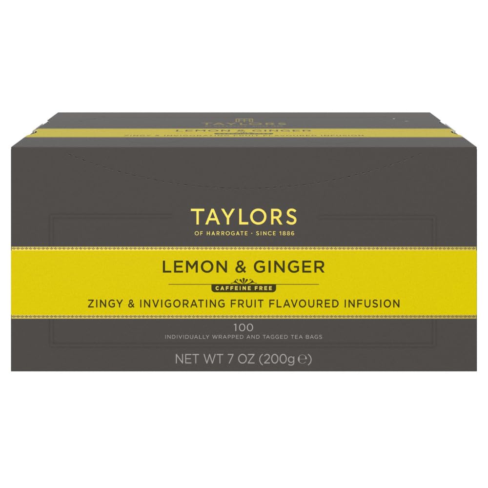 Taylors of Harrogate Lemon & Ginger, Herbal Tea, Individually Wrapped Bags, 100 Count (Pack of 1), Cleansing, Invigorating and Citrussy, Caffeine-Free, Enjoy Hot or Iced, 100 Teabags