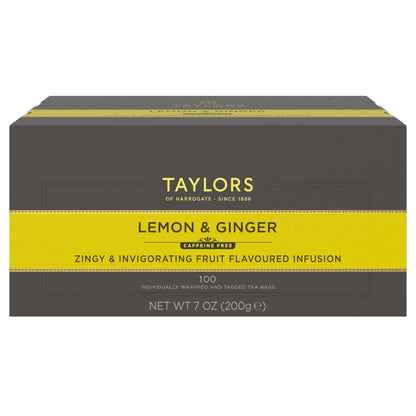 Taylors of Harrogate Lemon & Ginger, Herbal Tea, Individually Wrapped Bags, 100 Count (Pack of 1), Cleansing, Invigorating and Citrussy, Caffeine-Free, Enjoy Hot or Iced, 100 Teabags