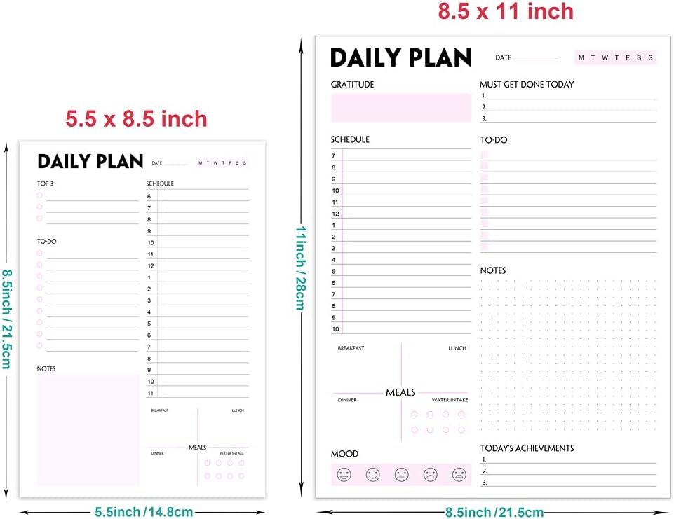 Daily Planner Notepad - A5 Calendar, Scheduler, Organizer with Priority, To Do List, Appointments, Notes, Meals and Water Intake Tracker, 50 Undated Tear-Off Sheets Planning Pad, 5.8"x8.25"