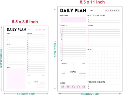 Daily Planner Notepad - A5 Calendar, Scheduler, Organizer with Priority, To Do List, Appointments, Notes, Meals and Water Intake Tracker, 50 Undated Tear-Off Sheets Planning Pad, 5.8"x8.25"