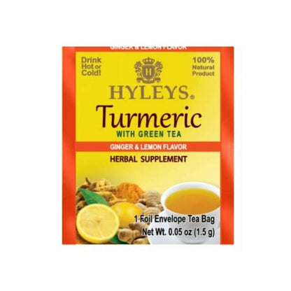 HYLEYS Turmeric Green Tea with Ginger and Lemon, Kosher, 25 Tea Bags