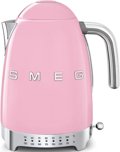 SMEG Variable Temperature Electric Kettle 1.7L (7 Cup), Stainless Steel Tea & Coffee Kettle, Fast Boil, Adjustable Temp 122°F–212°F, Keep Warm, Auto Shut-Off, 360° Base, Retro Style-Black