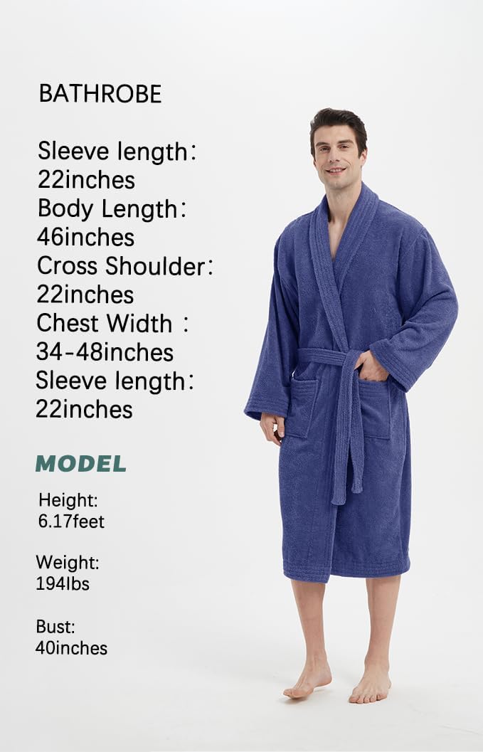 Ramesses Bathrobe Mens,Premium Thick Terry Cloth Bathrobe,Towel Bath robe Long–Staple Combed Men's Cotton Robe