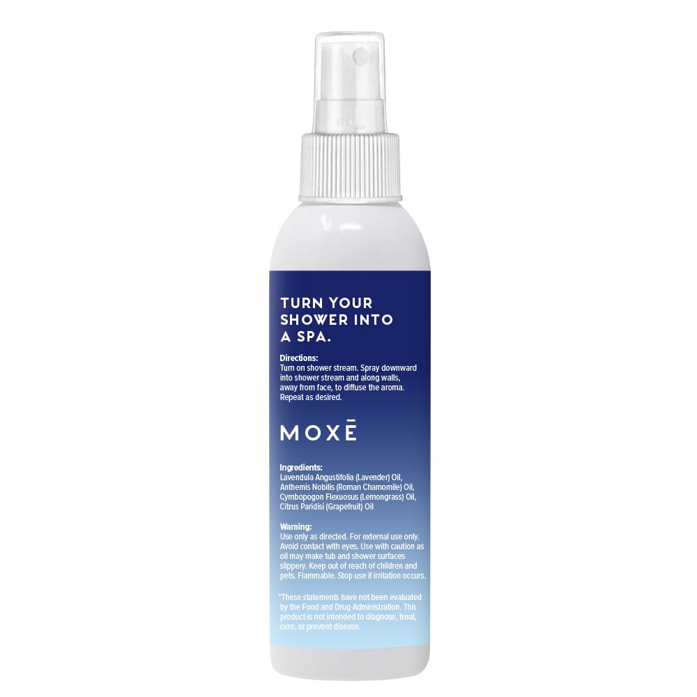 MOXĒ Eucalyptus Oil Shower Mist, Spa Steam Spray, Certified Natural 100% Essential Oils, Made in USA, Aromatherapy, Sinus Congestion Relief, Tension Relief, 4 Ounces