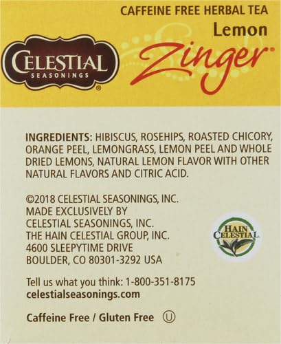 Celestial Seasonings Hibiscus Tea, Red Zinger Herbal Tea, Caffeine Free, 20 Tea Bags