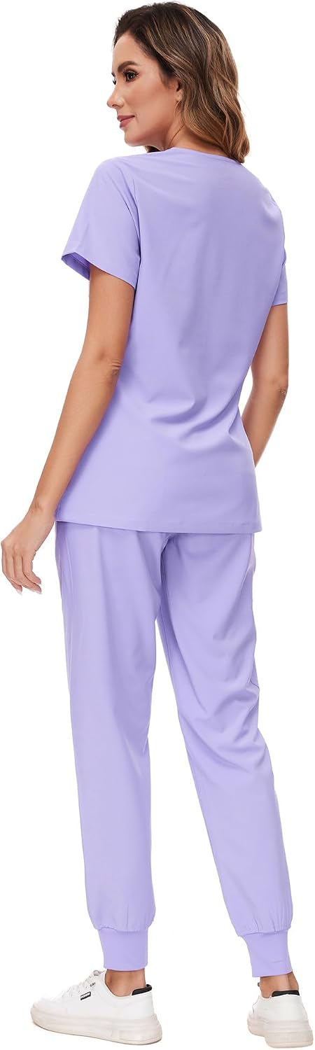 COZYFIT Scrubs for Women Set - Stretch V-Neck Scrub Top & Jogger Pant with 8 Pockets COZY SCRUBS - Colors D
