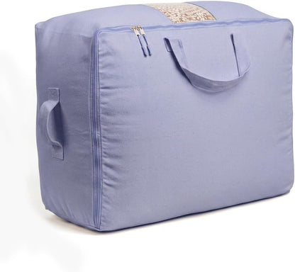 Soft Canvas Storage Bags with Zipper. Thick Breathable, 2pc King/Queen Comforter Organizer. Four Carrying Handles and Window. Large 25x19x9in Bag for Sheets Blankets Bedding Pillows, Clothes