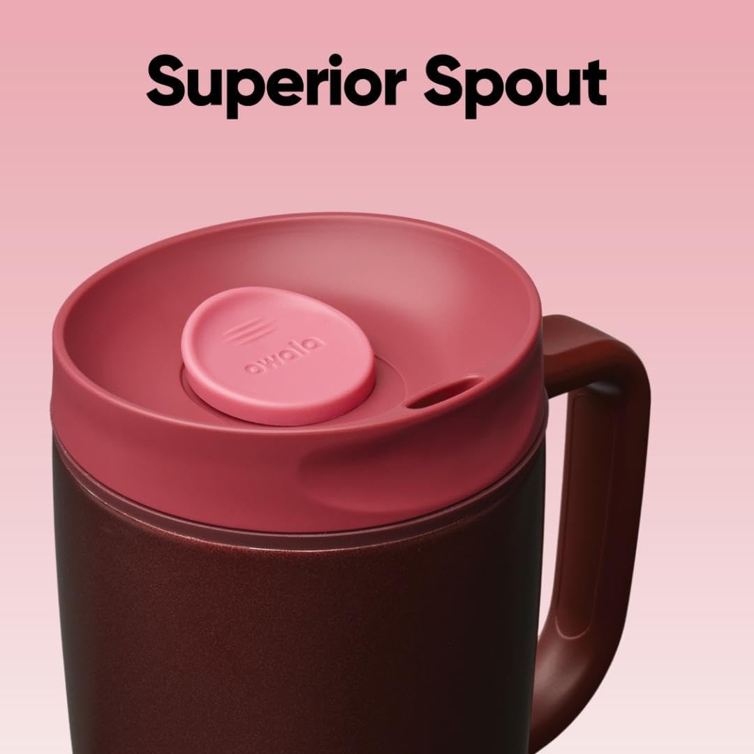 Owala SmoothSip Slider Insulated Stainless Steel Coffee Tumbler, Reusable Iced Coffee Cup, Hot Coffee Travel Mug, BPA Free 12 oz, Pink (Pucker Up)