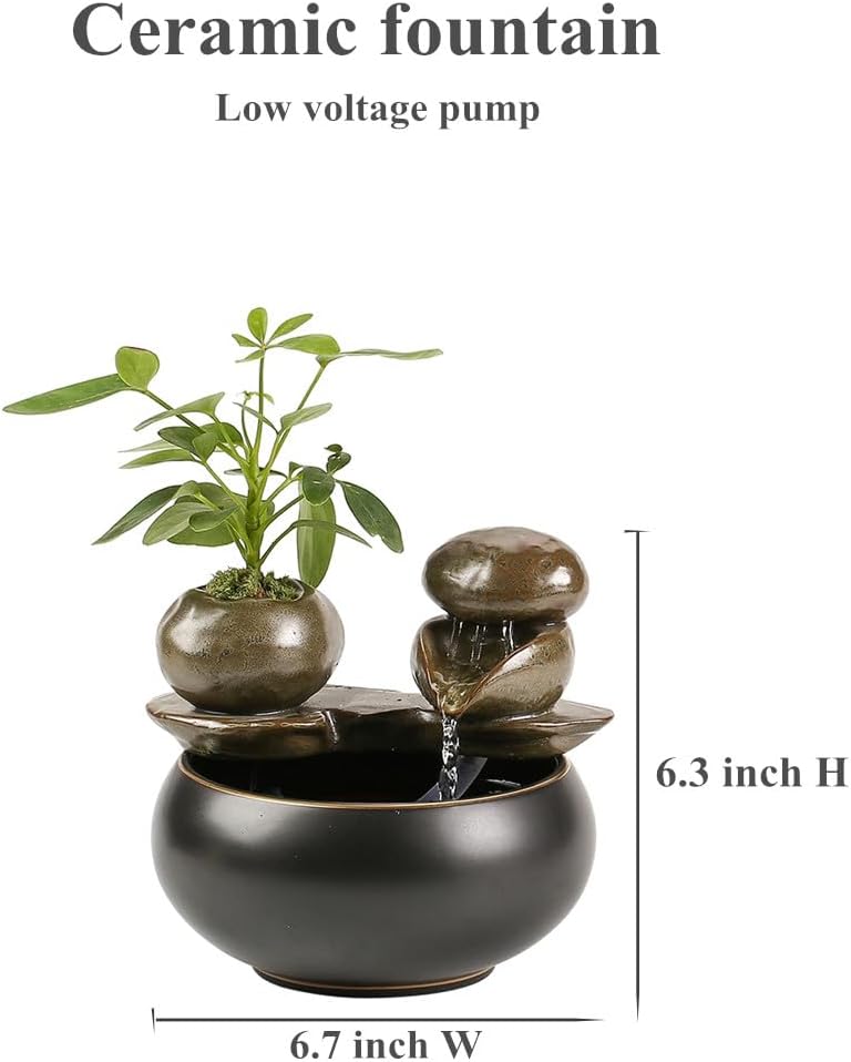 Ceramic Tabletop Fountain for Indoor and Home Decoration Table Desk Office Patio (Black 2)