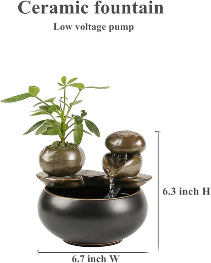 Ceramic Tabletop Fountain for Indoor and Home Decoration Table Desk Office Patio (Black 2)