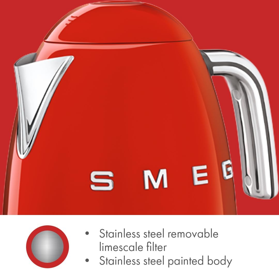 SMEG Variable Temperature Electric Kettle 1.7L (7 Cup), Stainless Steel Tea & Coffee Kettle, Fast Boil, Adjustable Temp 122°F–212°F, Keep Warm, Auto Shut-Off, 360° Base, Retro Style-Black