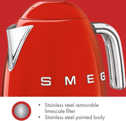 SMEG Variable Temperature Electric Kettle 1.7L (7 Cup), Stainless Steel Tea & Coffee Kettle, Fast Boil, Adjustable Temp 122°F–212°F, Keep Warm, Auto Shut-Off, 360° Base, Retro Style-Black