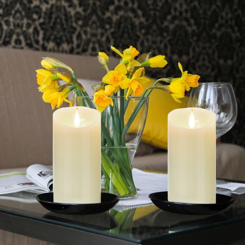 2PACK Outdoor Plastic flameless Candles with Remote Control and Timer, LED Flickering Battery Operated Electric Pillar Candles (D3 xH5.5) for Camping, Weddings, Home Decoration