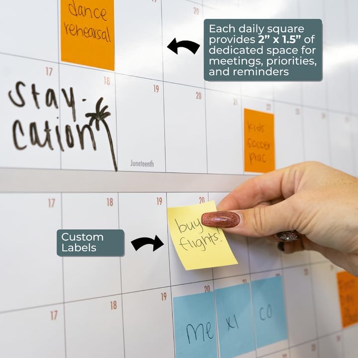 ETERNA GOODS Undated Giant Wall Calendar | 4ft x 3ft Full-Year Dry Erase Planner Start Anytime, Own The Year Jumbo Whiteboard Wall Calendar, Includes Markers, Stickers & Mounting Kit, for Home or Office