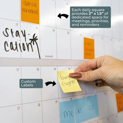 ETERNA GOODS Undated Giant Wall Calendar | 4ft x 3ft Full-Year Dry Erase Planner Start Anytime, Own The Year Jumbo Whiteboard Wall Calendar, Includes Markers, Stickers & Mounting Kit, for Home or Office