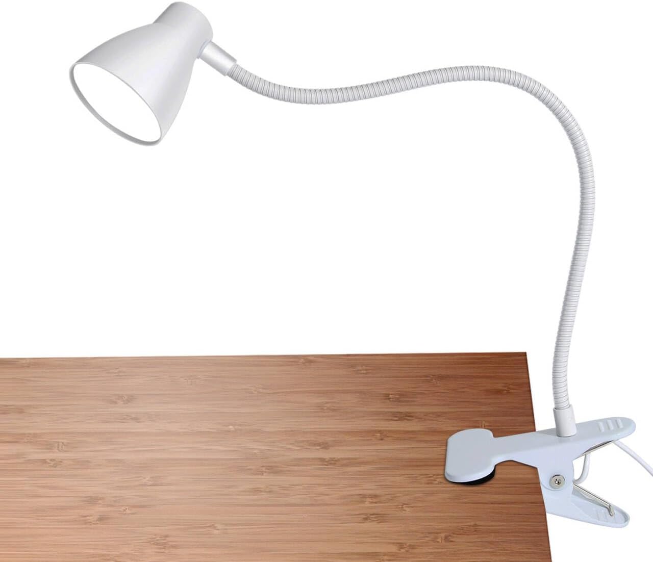 CRI 90+ Eye-Care Clip Light for Reading, 6W Small Clamp Lamp for Desk, Flexible Gooseneck Clip Lamp for Bed Headboard with 3 Color Modes & 10 Brightness(Adapter Include)