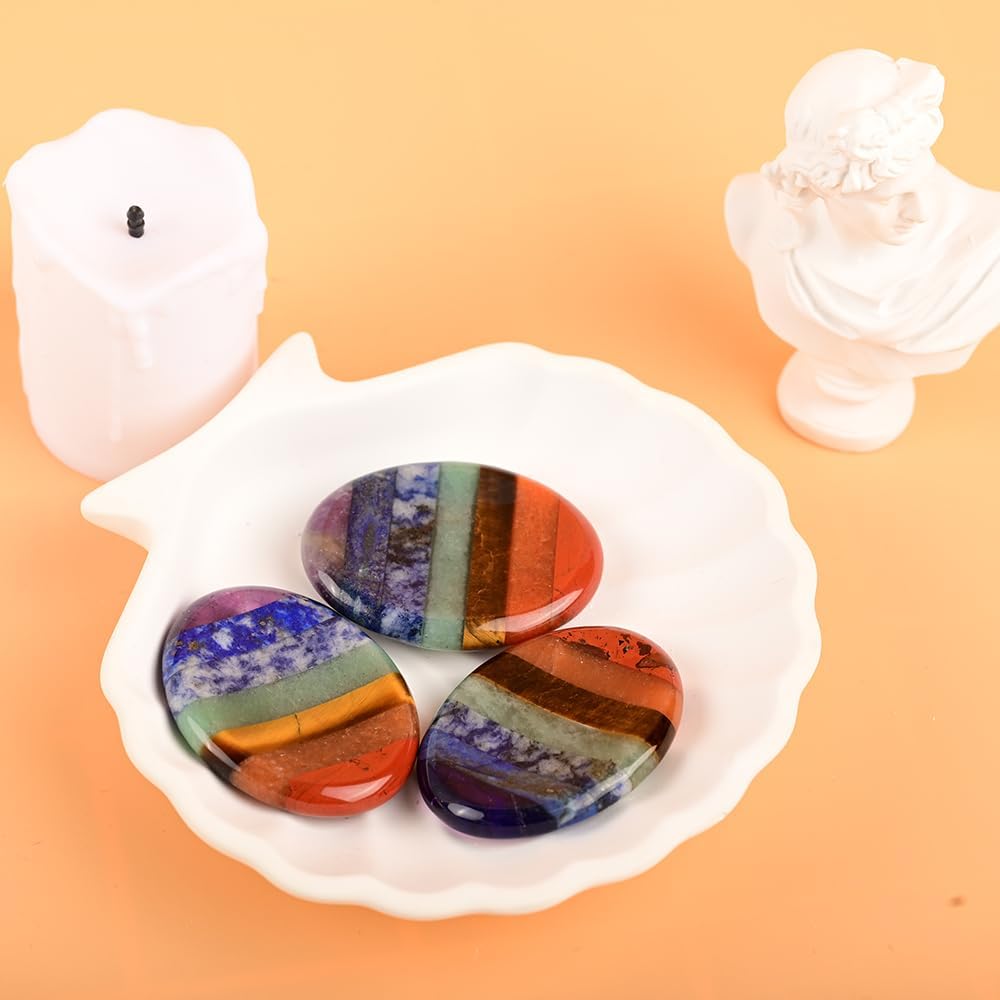 Gemstone Worry Stone, Chakras Worry Stone for Anxiety, Hand Carved Natural Pocket Palm Stones Water Drop Shape 7 Chakra Crystals and Healing Stones for Yoga Meditation 1.7"