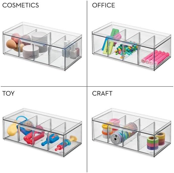 iDesign XL Tea Bag Organizer, Clear, 4-Section | For Counter, Storage Drawer for Cabinet