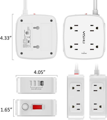 YISHU 6Ft Surge Protector Power Strip with 8 Widely Outlets & 4 USB Ports