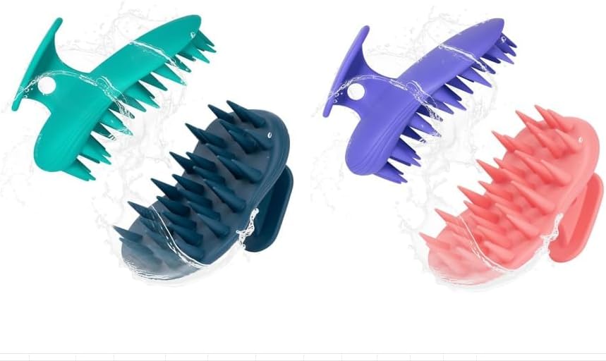 2pcs Shampoo Brush Hair Scalp Massager,100% Silicone Scalp Scrubber,Scalp Exfoliator for Stress Relax Hair Growth(Blue+Orange)