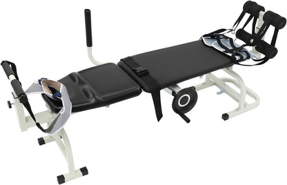 Bepritm Traction Bed Folding Massage Bed Table Cervical, Versatile Neck Stretcher Taction Devices for Home Use, Back Stretch Bench Lumbar Traction Device w/Base&Safety Belt&Adjustable Length