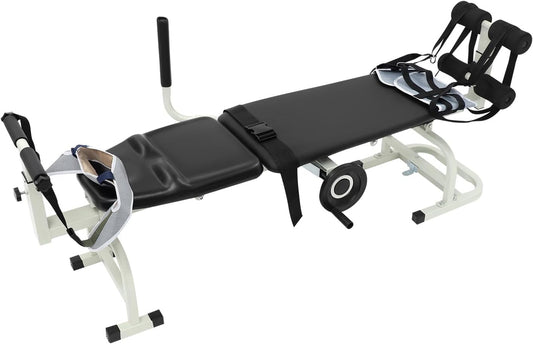 Bepritm Traction Bed Folding Massage Bed Table Cervical, Versatile Neck Stretcher Taction Devices for Home Use, Back Stretch Bench Lumbar Traction Device w/Base&Safety Belt&Adjustable Length