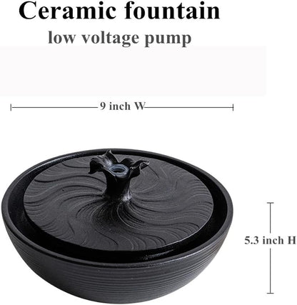Ceramic Tabletop Water Fountain Feature for Indoor and Outdoor Home Decoration Table Desktop Office (Black)