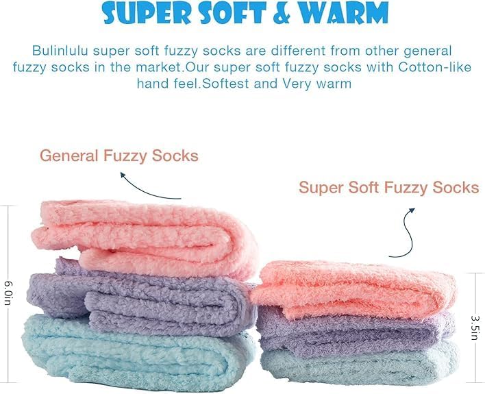 Bulinlulu Fuzzy Socks With Grips for Women, 5 Pairs Non Slip Sleep Warm Fluffy Slipper Socks Gifts for Women