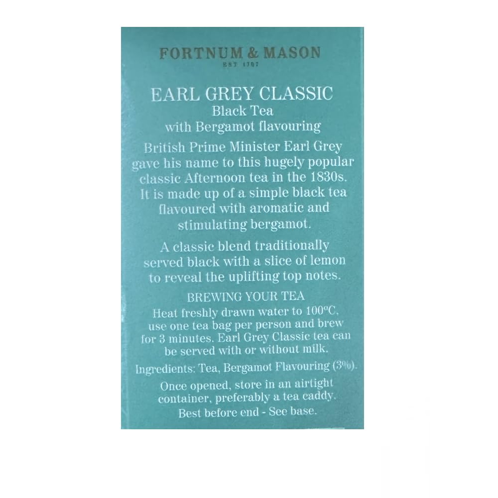 Fortnum and Mason British Tea. Earl Grey Classic 25 Count Tea Bags (1 Pack) USA