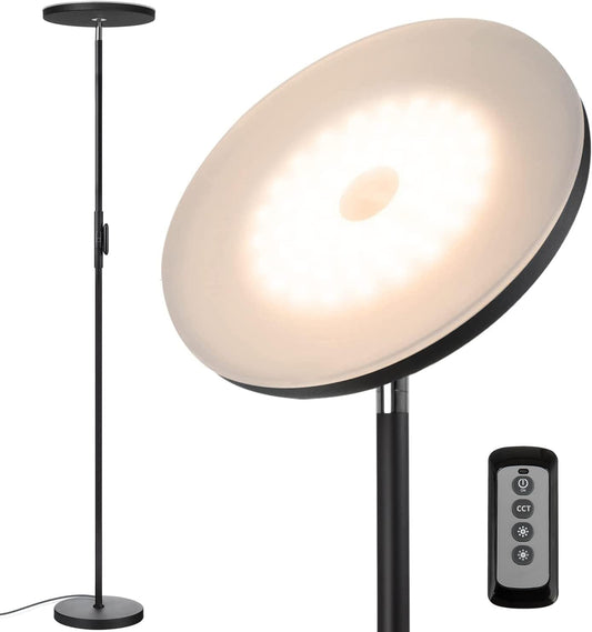 JOOFO LED Torchiere Floor Lamp with Remote, Stepless Dimmable Black
