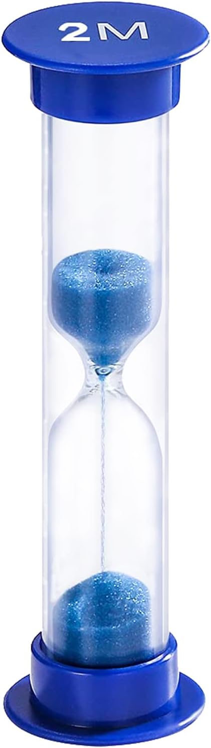 Hourglass Sand Timer 5 Minute with Suction Cup - Set of 2 Small, Unbreakable Sand Watch 5 Min Sucker, Small Blue Sand Clock 5 Minute, Plastic Hour Glass Sandglass Timer for Kids, Games, Classroom