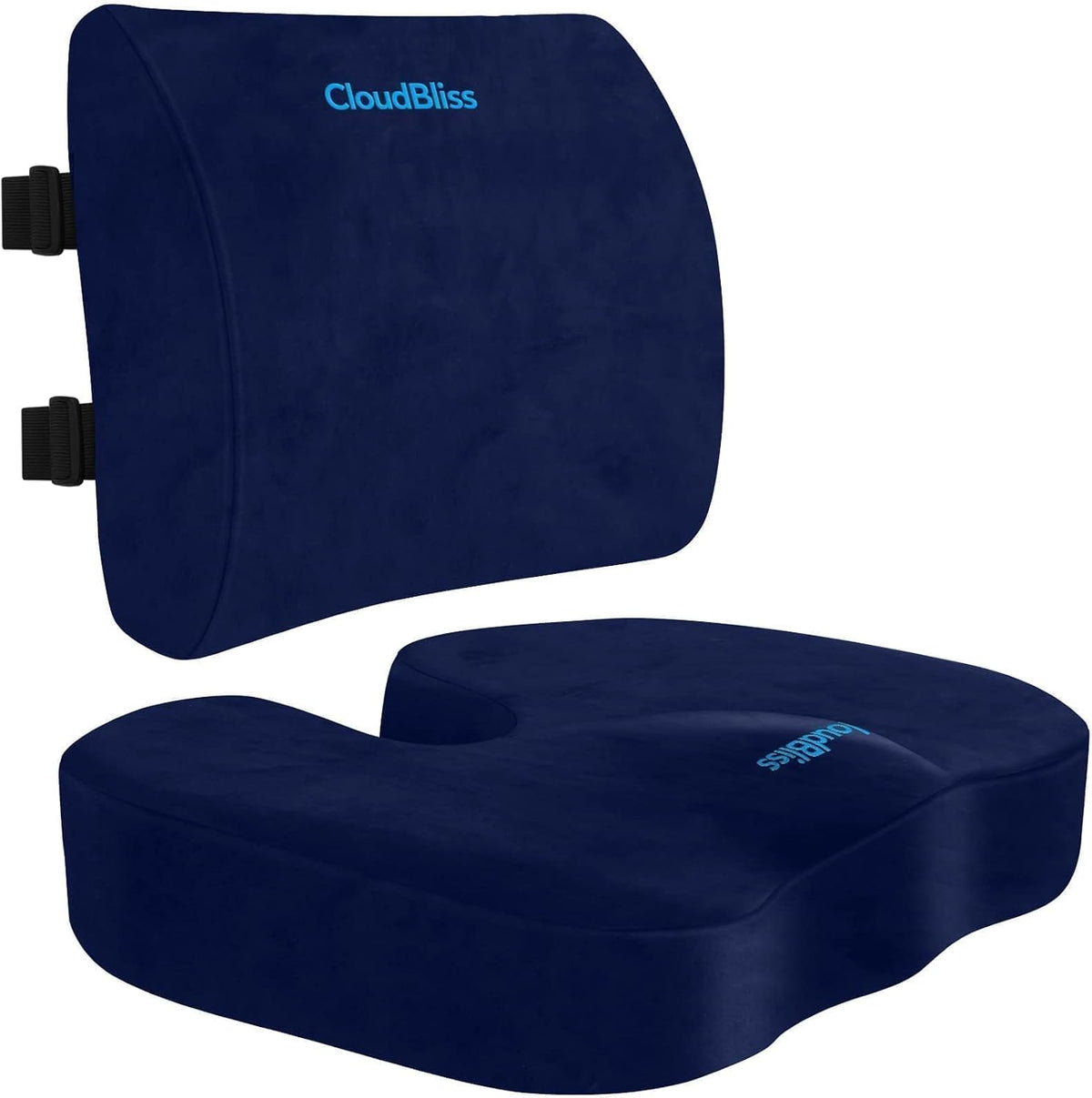 CloudBliss Ergonomic Seat Cushion & Lumbar Support Pillow Set, Black,Large