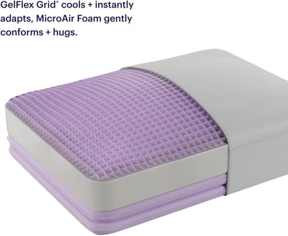 Purple DreamLayer Pillow - Standard Size - Cooling Memory Foam Alternative Neck Pillow, Soft Contour-Hugging GelFlex Grid and MicroAir Foam, Adjustable Loft, Pressure-Relieving Support