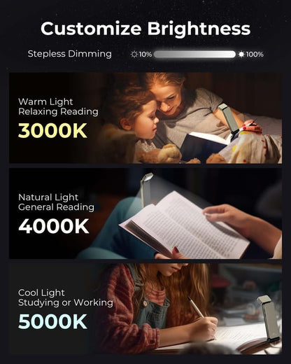86lux Book Light, Rechargeable Reading Lights for Books in Bed, Ultralight Clip-on LED Bookmark Lamp with 5 Amber Colors & Stepless Dimming for Night Reading for Book Lovers, Kids, Deep Brass