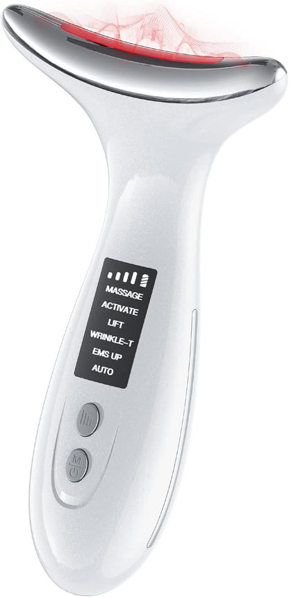 7-Color LED Red Light Therapy Face & Neck Massager - Anti-Aging Facial Sculptor with Heat, Vibration, Lifting, Firming, Timer for Visible Skin Tightening, Rechargeable At-Home Beauty Device