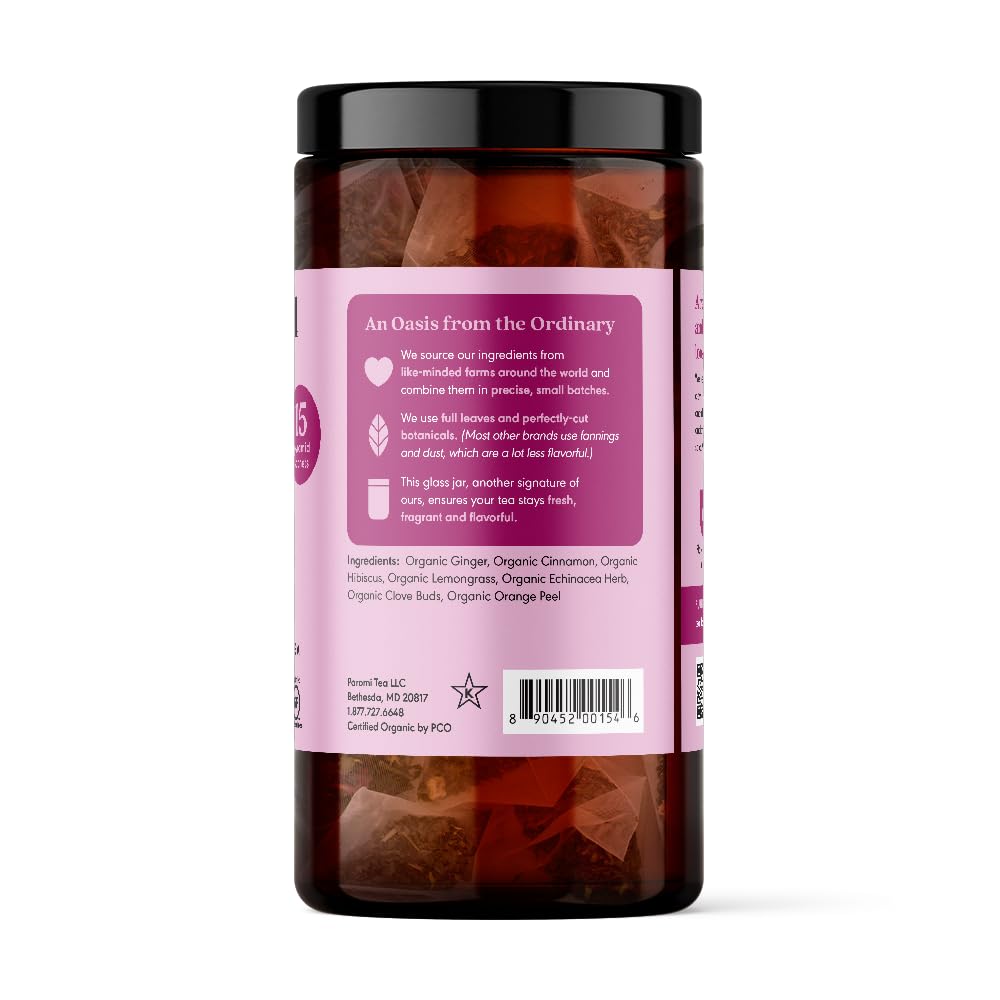Paromi Chamomile Lavender Rooibos Organic Tea, Signature Jar, 15 Count