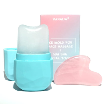 Ice Roller and Gua Sha Set for Face, Eyes and Neck - Skin Care Beauty Tools to Brighten Skin and Enhance Natural Glow (Pink)