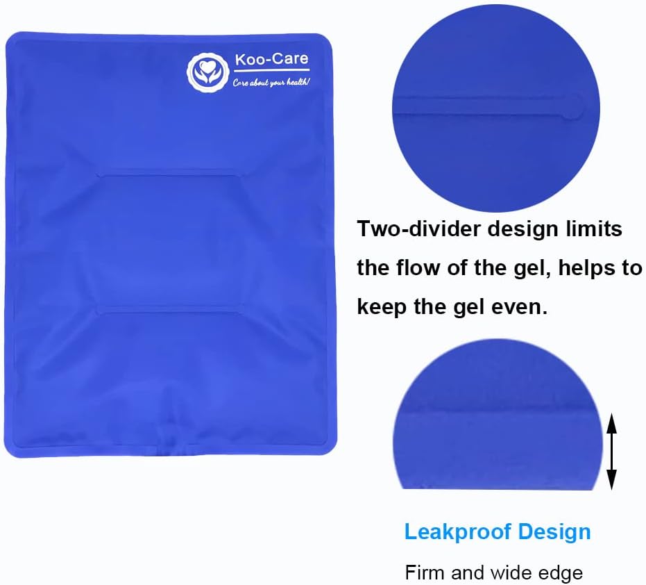 Koo-Care Extra Large Gel Ice Pack for Injuries Reusable Flexible Hot Cold Therapy Compress with Strap for Shoulder Rotator Cuff, Back, Hip, Shin - Knee Replacement Surgery Pain Relief XL 13" x 14.7"