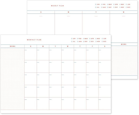 Monolike Basic B5 Monthly + Weekly Planner pad, A SET - Academic Planner, Weekly & Monthly Planner, To-do list, Note pad, Scheduler