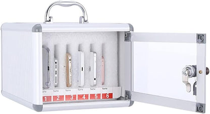 Aluminum Alloy Cell Phone Charging Station & Storage Cabinet - 6/12 Slot Locker with Handle for Classroom, Office, and Event Use - Clear Pocket Chart,6 Slots
