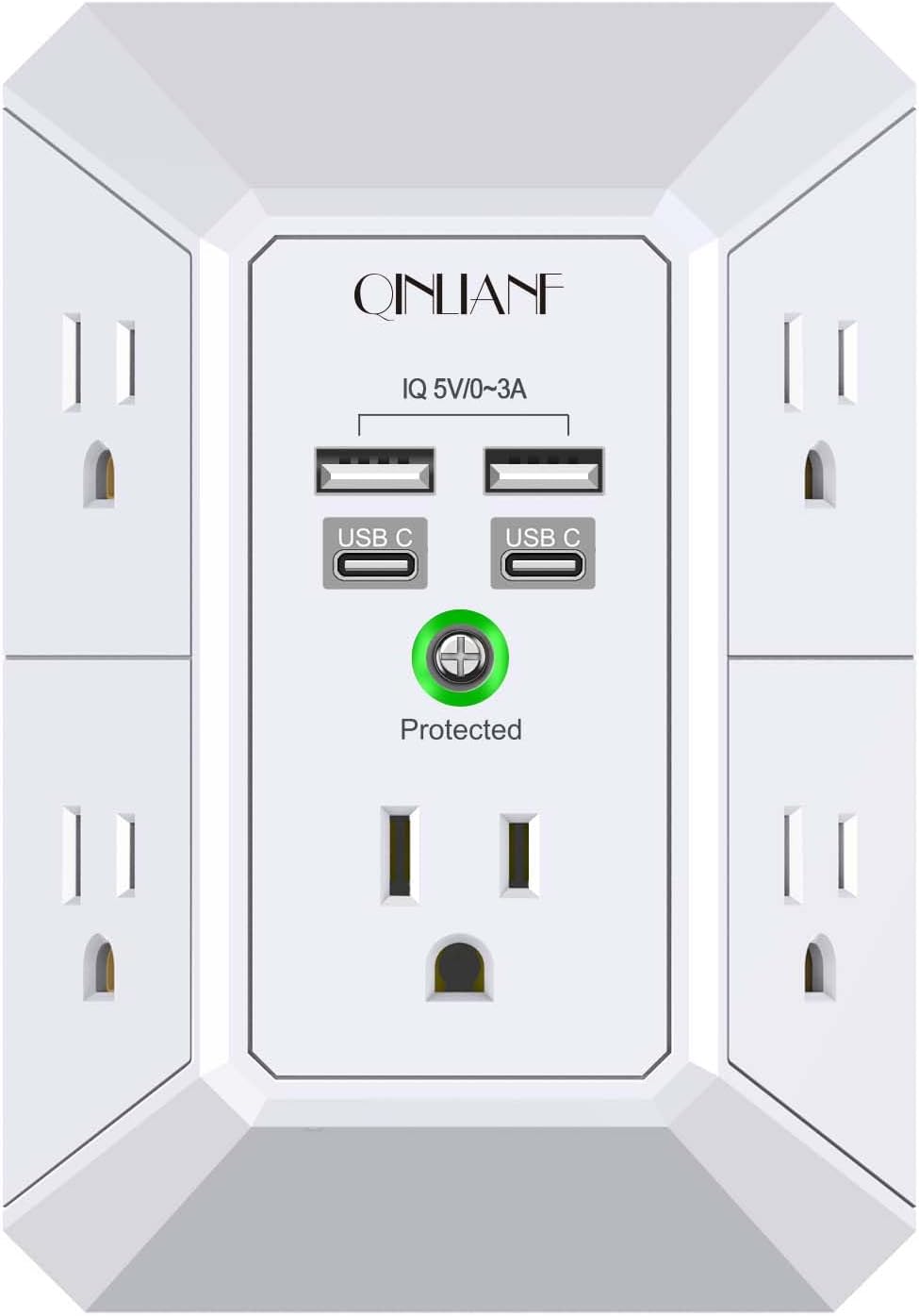 Wall Charger, Surge Protector, QINLIANF 5 Outlet Extender with 4 USB Ports