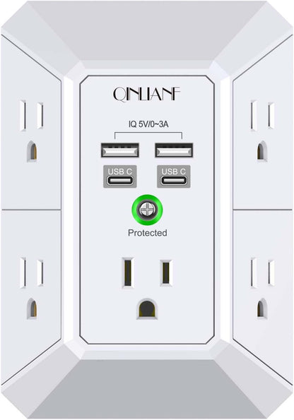 Wall Charger, Surge Protector, QINLIANF 5 Outlet Extender with 4 USB Ports